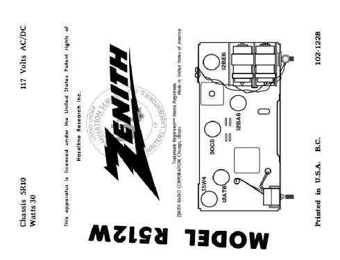 R512W Broadway Ch= 5R10; Zenith Radio Corp.; (ID = 3136109) Radio