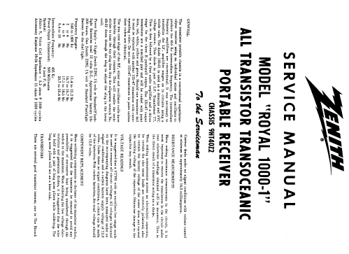 Trans-Oceanic Royal 1000-1 Ch= 9HT40Z8 & 9HT40Z2; Zenith Radio Corp.; (ID = 1620357) Radio