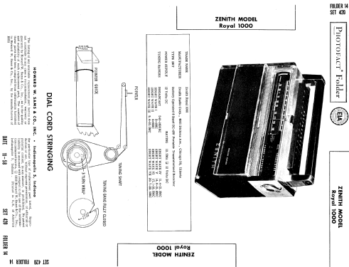 Trans-Oceanic Royal 1000 Ch= 9HT40Z2; Zenith Radio Corp.; (ID = 766835) Radio